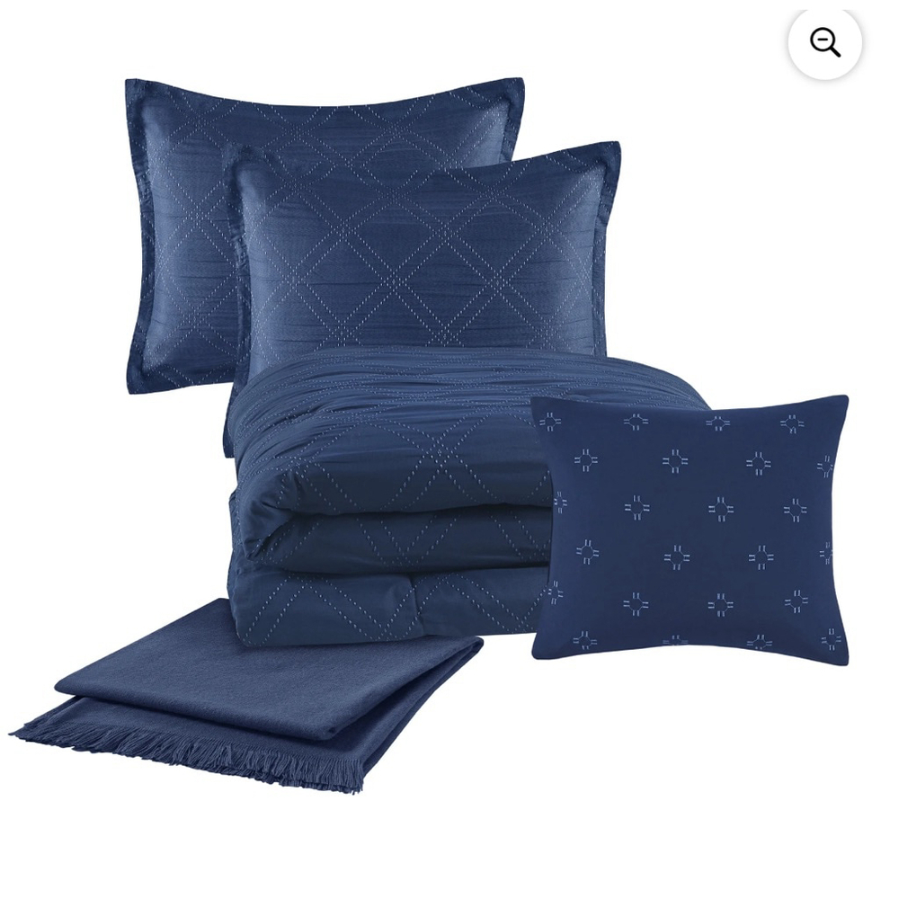 NEW Mainstays Full/Queen Navy Blue & Light Blue 5-Piece Comforter Set - Picture 4 of 14